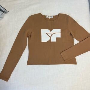 Diane Von Furstenberg Tan Long Sleeve Top with White Logo